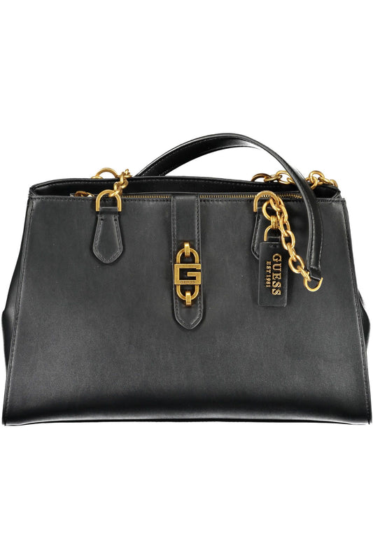 Guess Jeans Schicke schwarze Polyurethan-Satchel mit kontrastierenden Details