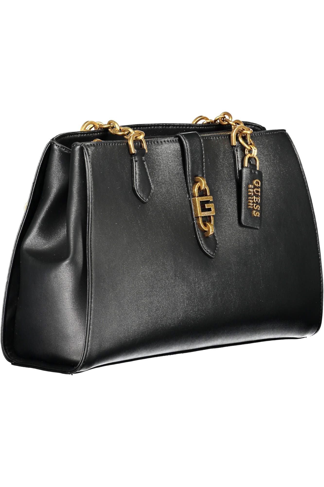 Guess Jeans Schicke schwarze Polyurethan-Satchel mit kontrastierenden Details