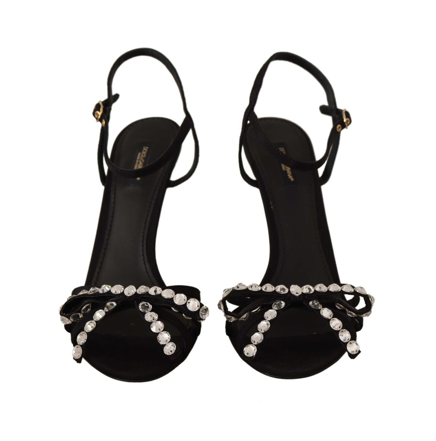 Dolce & Gabbana Elegante schwarze Viskose-Knöchelriemchensandalen mit Kristallen