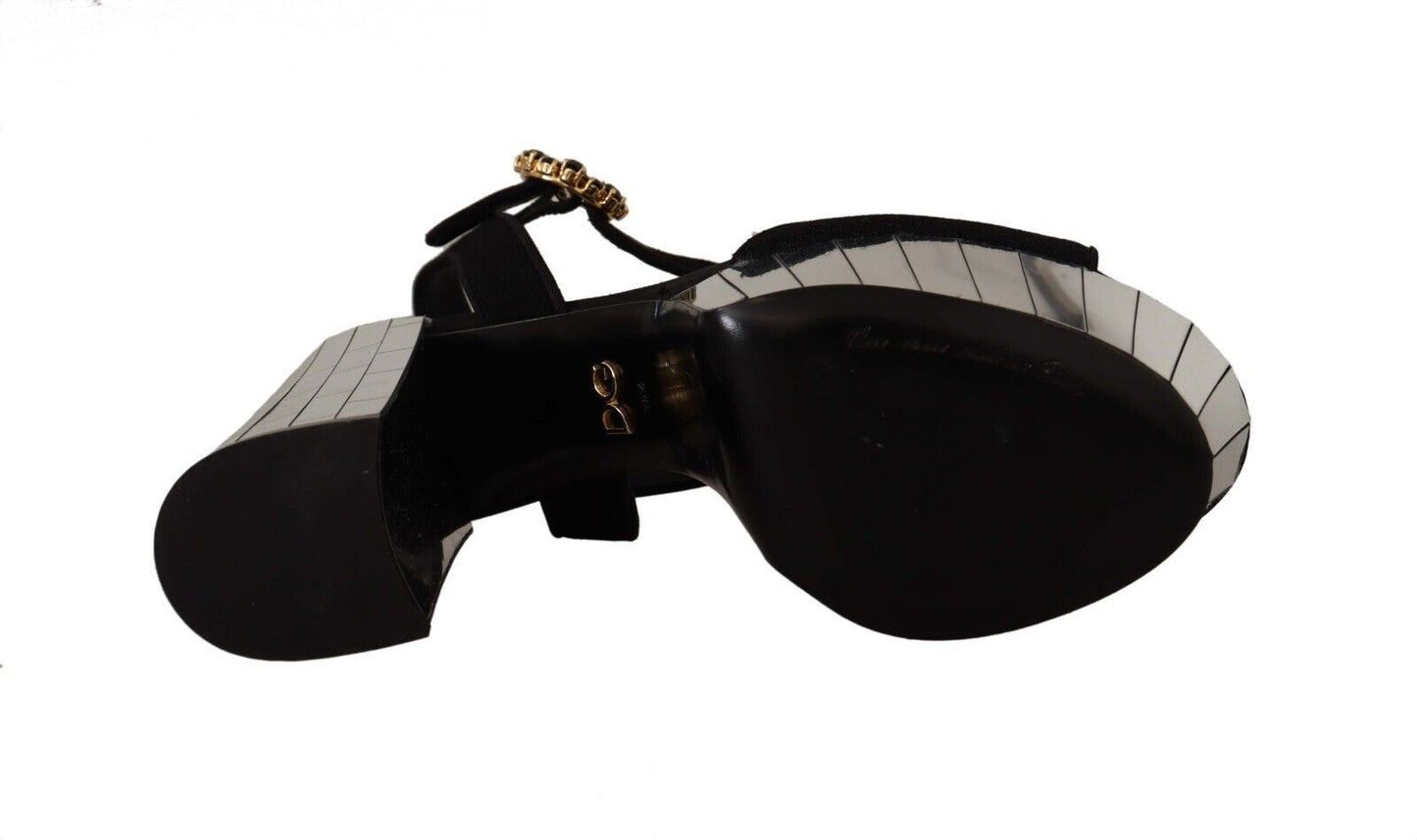 Dolce & Gabbana Glatte schwarze Riemchensandalen mit Plateau