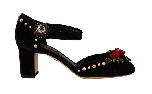 Dolce & Gabbana Schwarzer Kristall Rose Absatz Sandalen