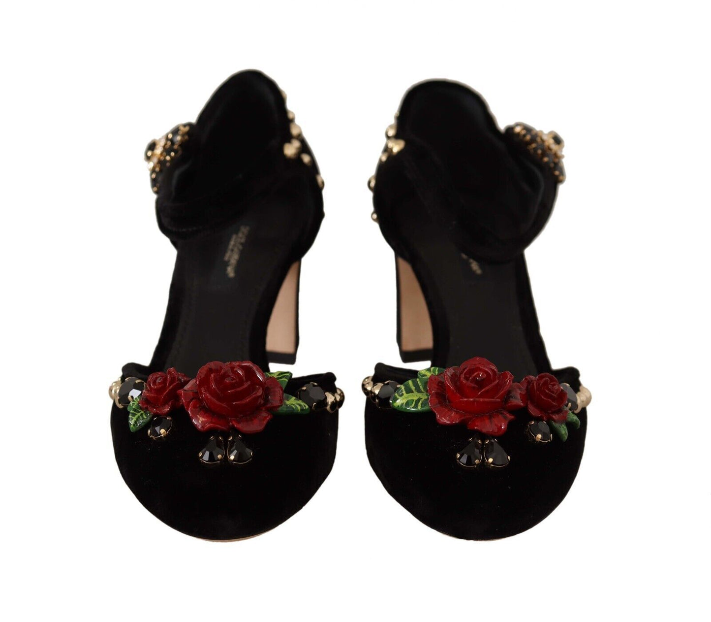 Dolce & Gabbana Schwarzer Kristall Rose Absatz Sandalen