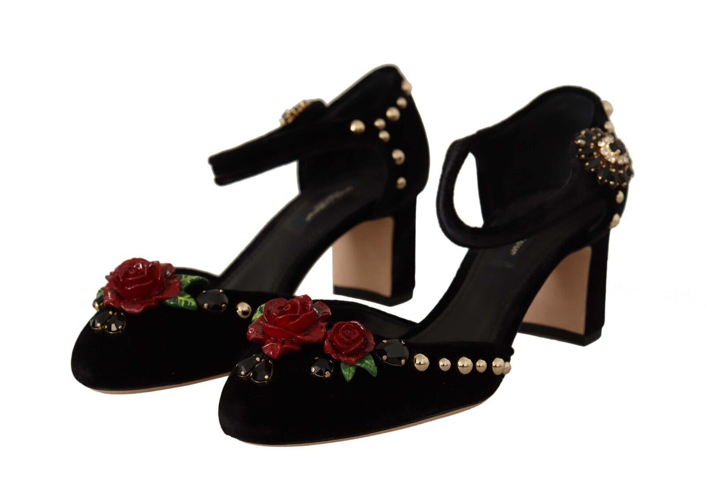 Dolce & Gabbana Schwarzer Kristall Rose Absatz Sandalen