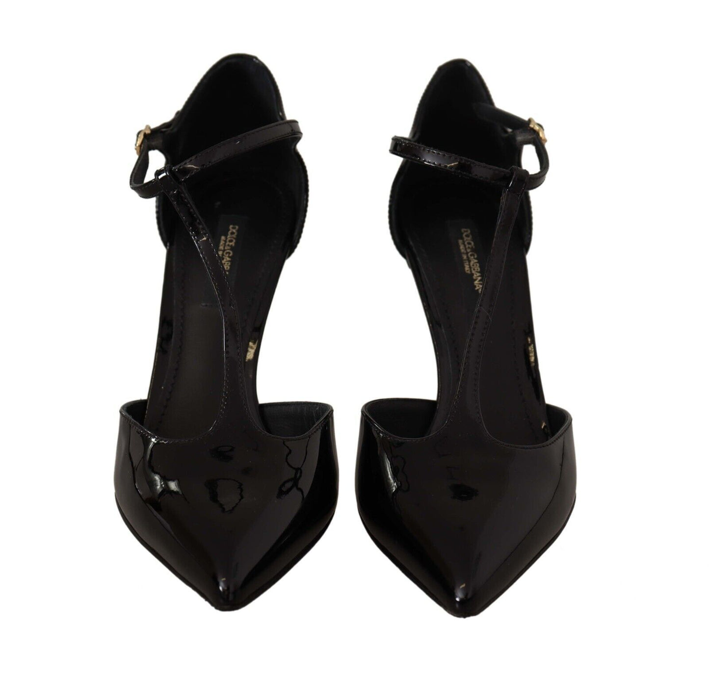 Dolce & Gabbana Elegante schwarze Leder T-Strap Heels Sandalen