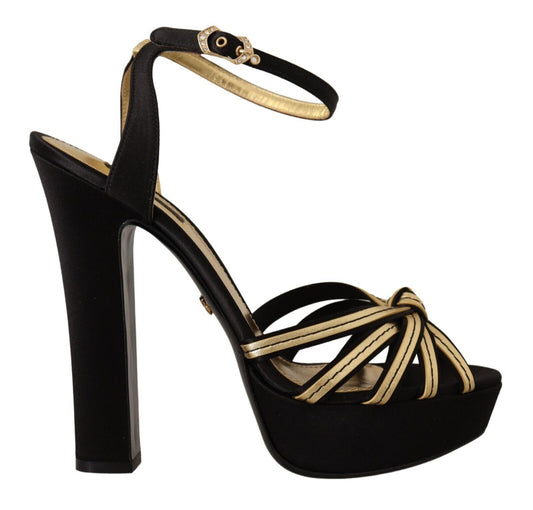 Dolce & Gabbana Elegante schwarz-goldene Riemchensandalen