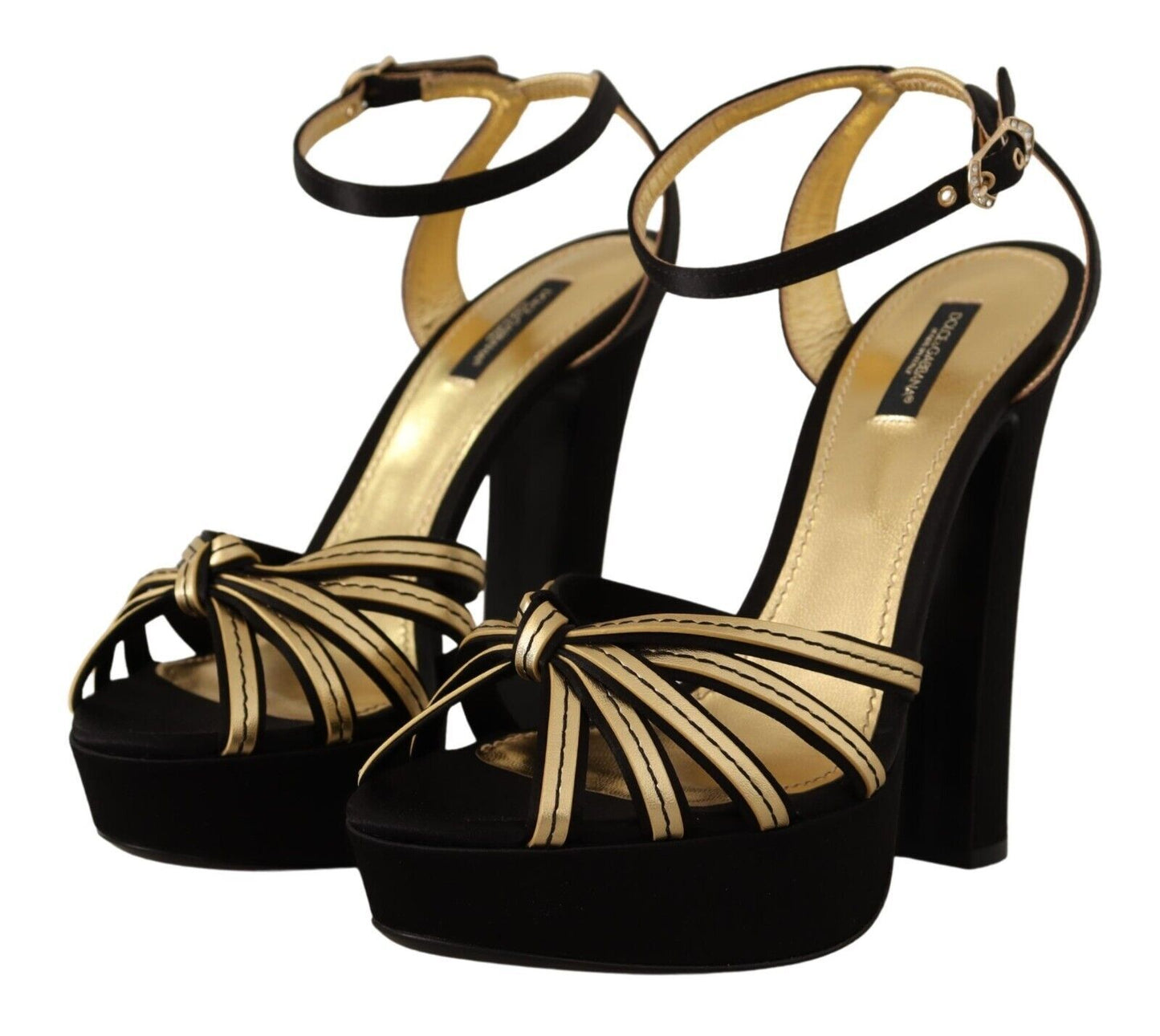 Dolce & Gabbana Elegante schwarz-goldene Riemchensandalen