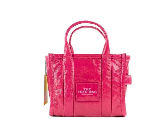 Marc Jacobs Die glänzende Crinkle Mini Tote Magenta Leder Crossbody Handtasche Geldbörse