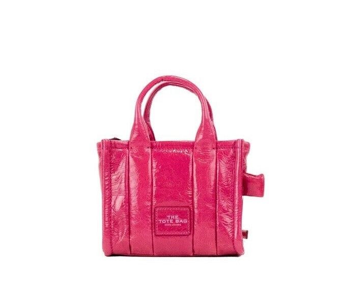 Marc Jacobs The Shiny Crinkle Micro Tote Magenta Leder Crossbody Tasche Handtasche