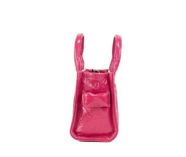 Marc Jacobs The Shiny Crinkle Micro Tote Magenta Leder Crossbody Tasche Handtasche