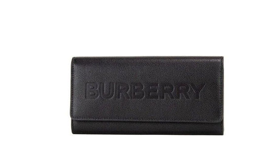 Burberry Porter Schwarzes genarbtes Leder mit Logo-Prägung Clutch Flap Wallet