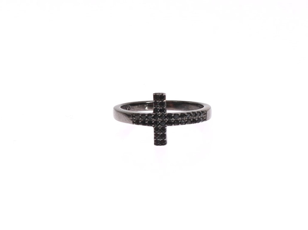 Nialaya Exquisite Schwarz CZ Kristall Sterling Silber Ring