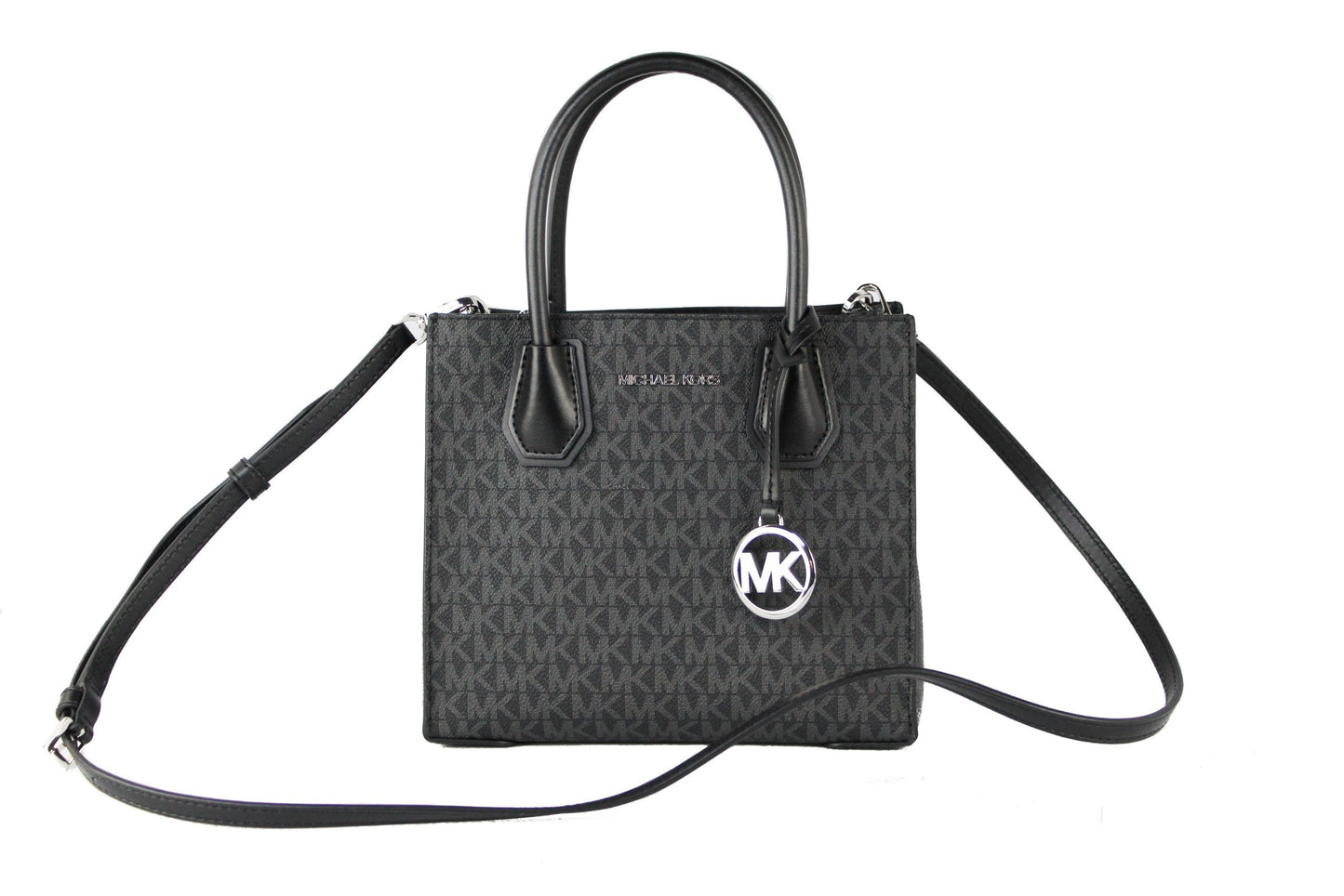 Michael Kors Mercer Medium Schwarz Signature Leder Messenger Crossbody Handtasche