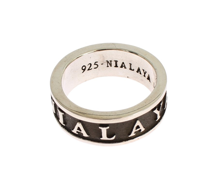 Nialaya Eleganter Silber und Schwarzer Sterling Herrenring