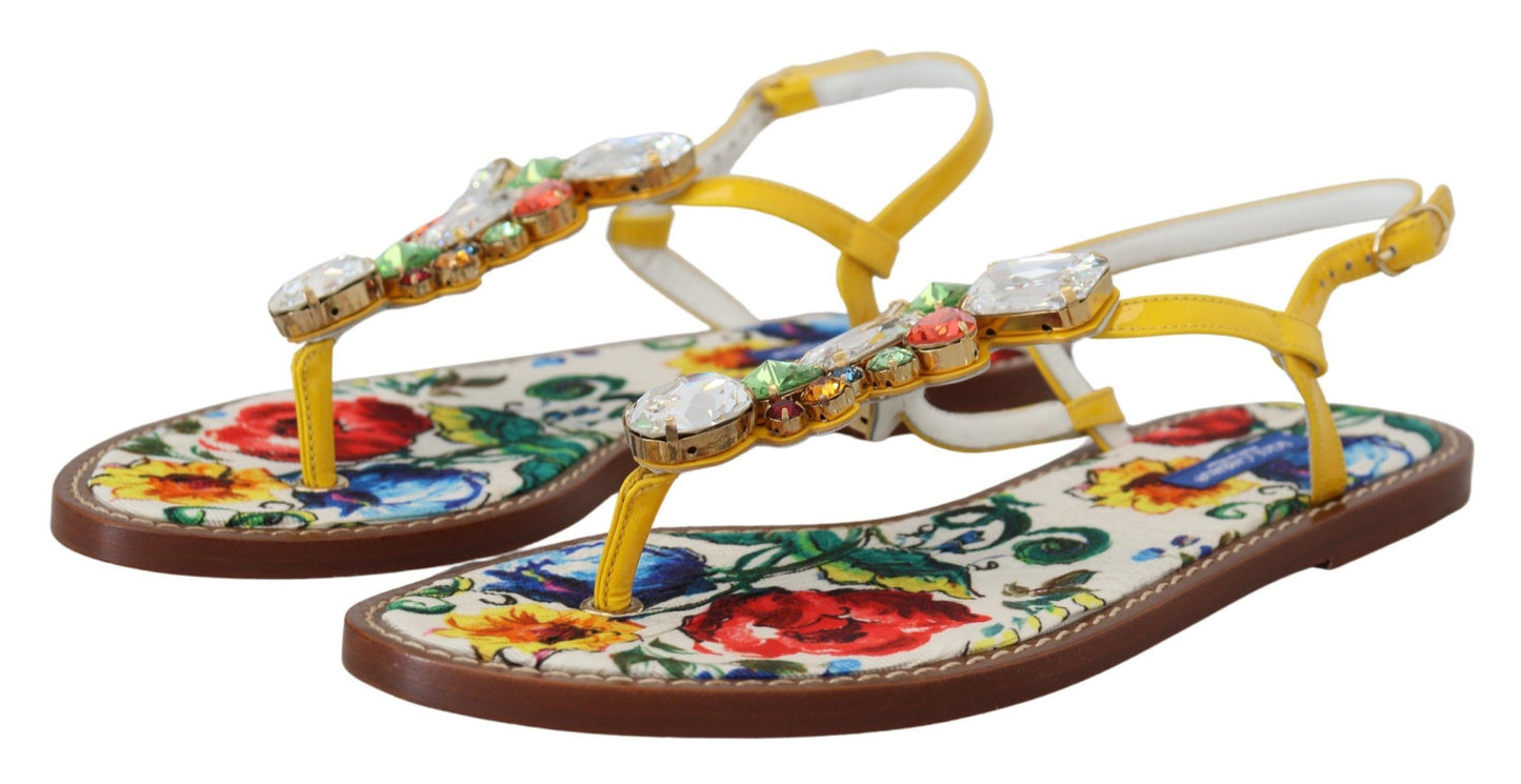 Dolce & Gabbana Majolika Sandalen aus Leder mit Kristallverzierung