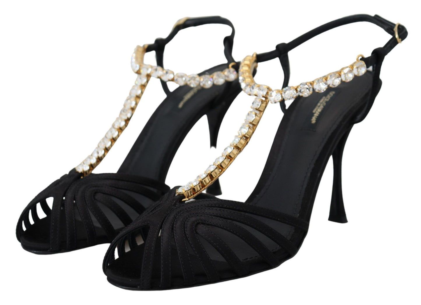 Dolce & Gabbana Elegante Seidenmischung Kristall T-Strap Heels