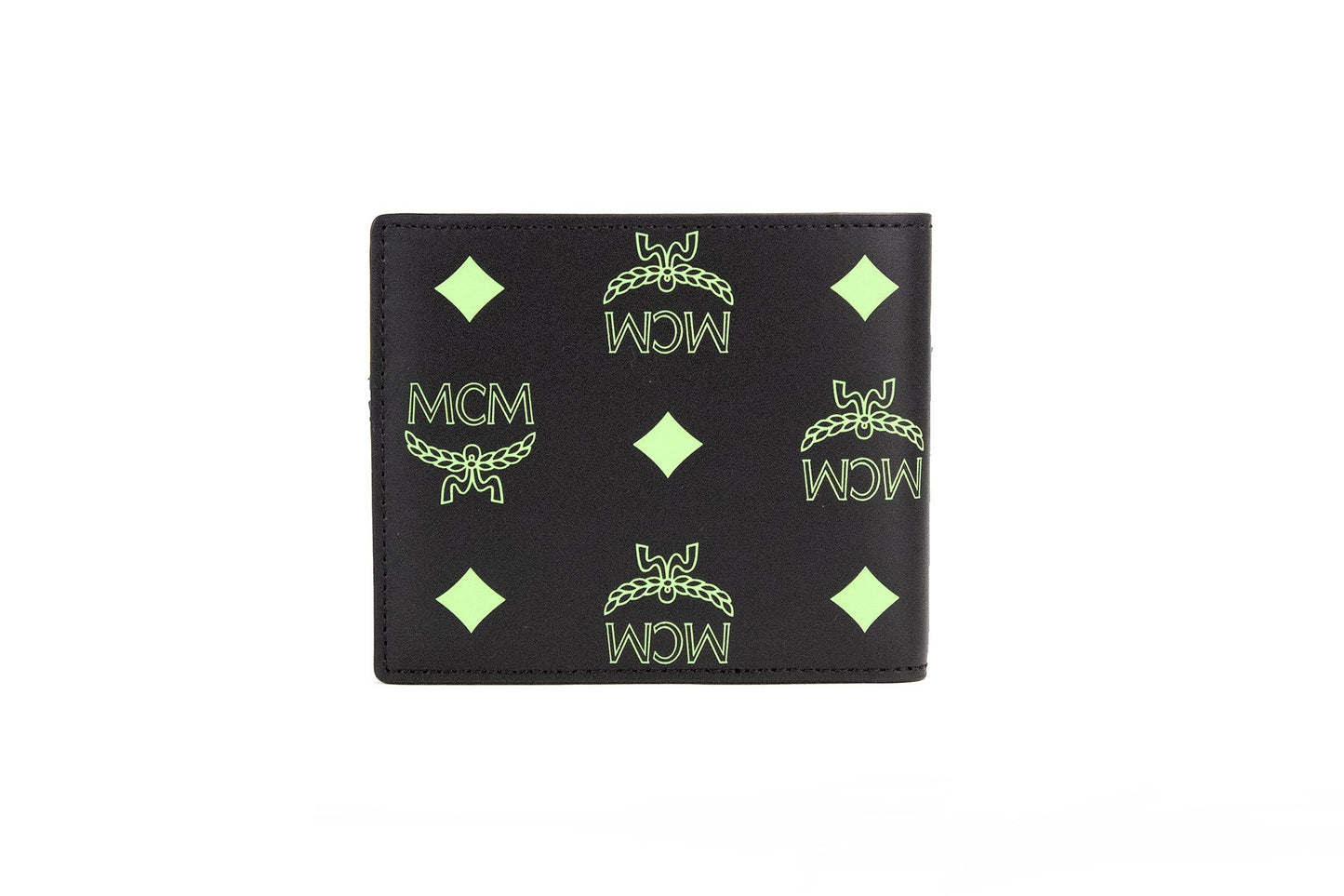 MCM Kleine schwarze Sommer grüne glatte Visetos Monogramm Logo Leder Bifold Wallet