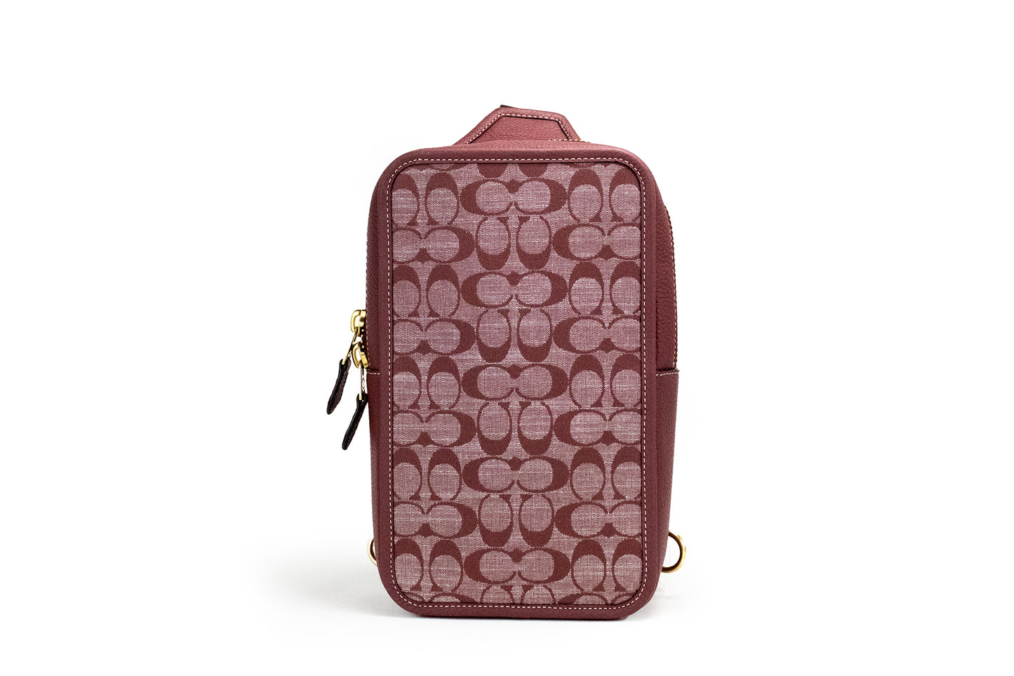 COACH Sullivan Wine Chambray Canvas Crossbody-Packtasche aus geschliffenem Leder