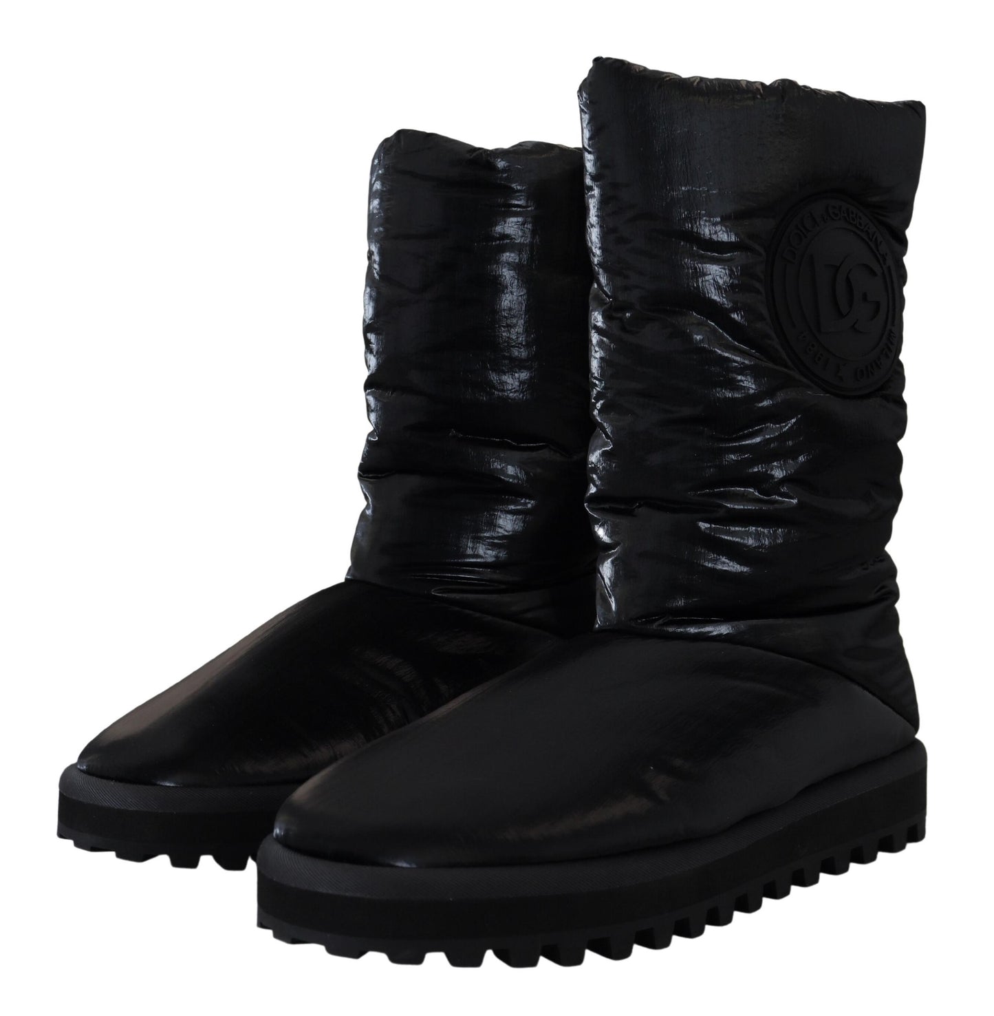 Dolce & Gabbana Elegante Mid-Calf-Stiefel aus schwarzem Polyester