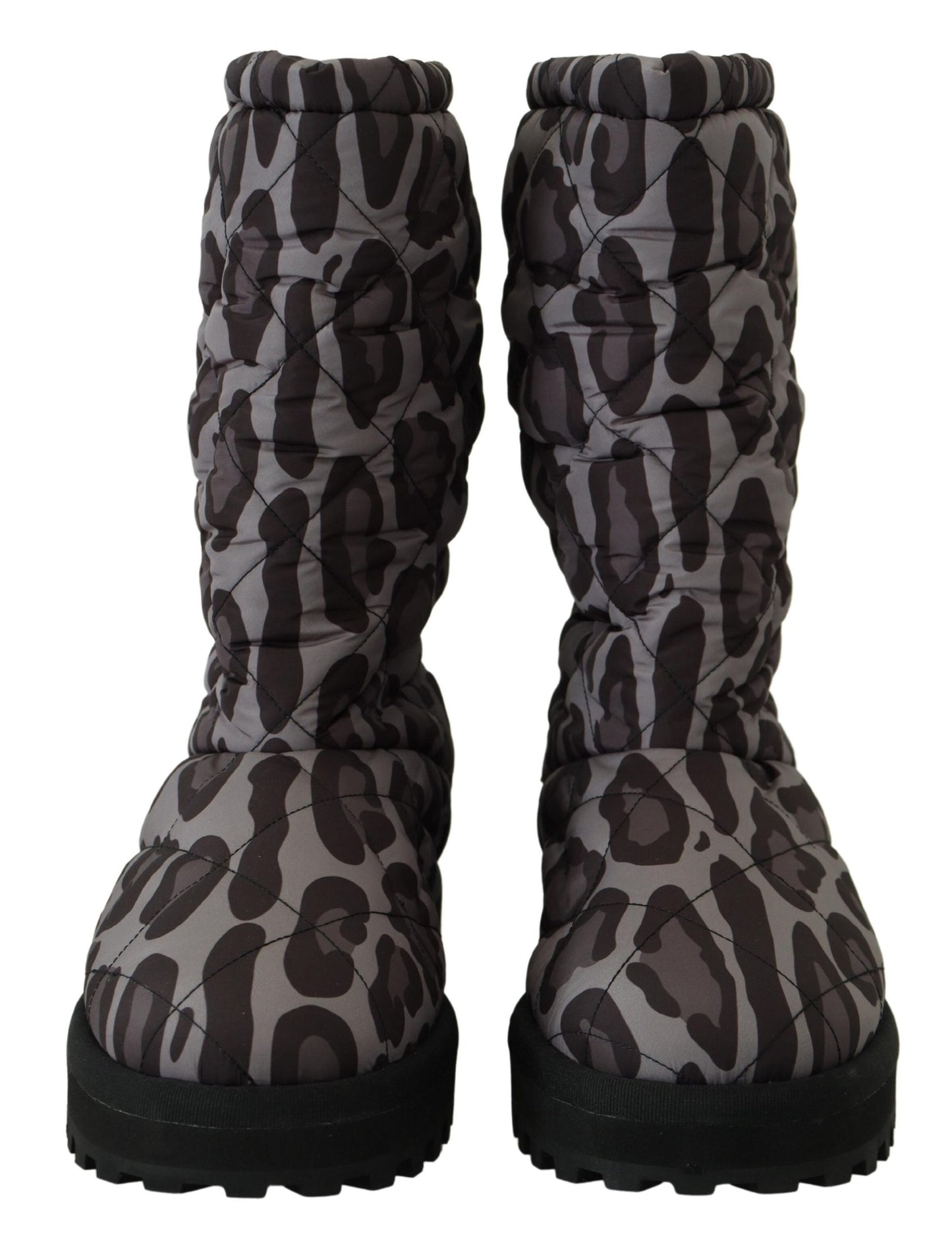 Dolce & Gabbana Elegante graue Leopardenstiefel mit mittlerer Wade