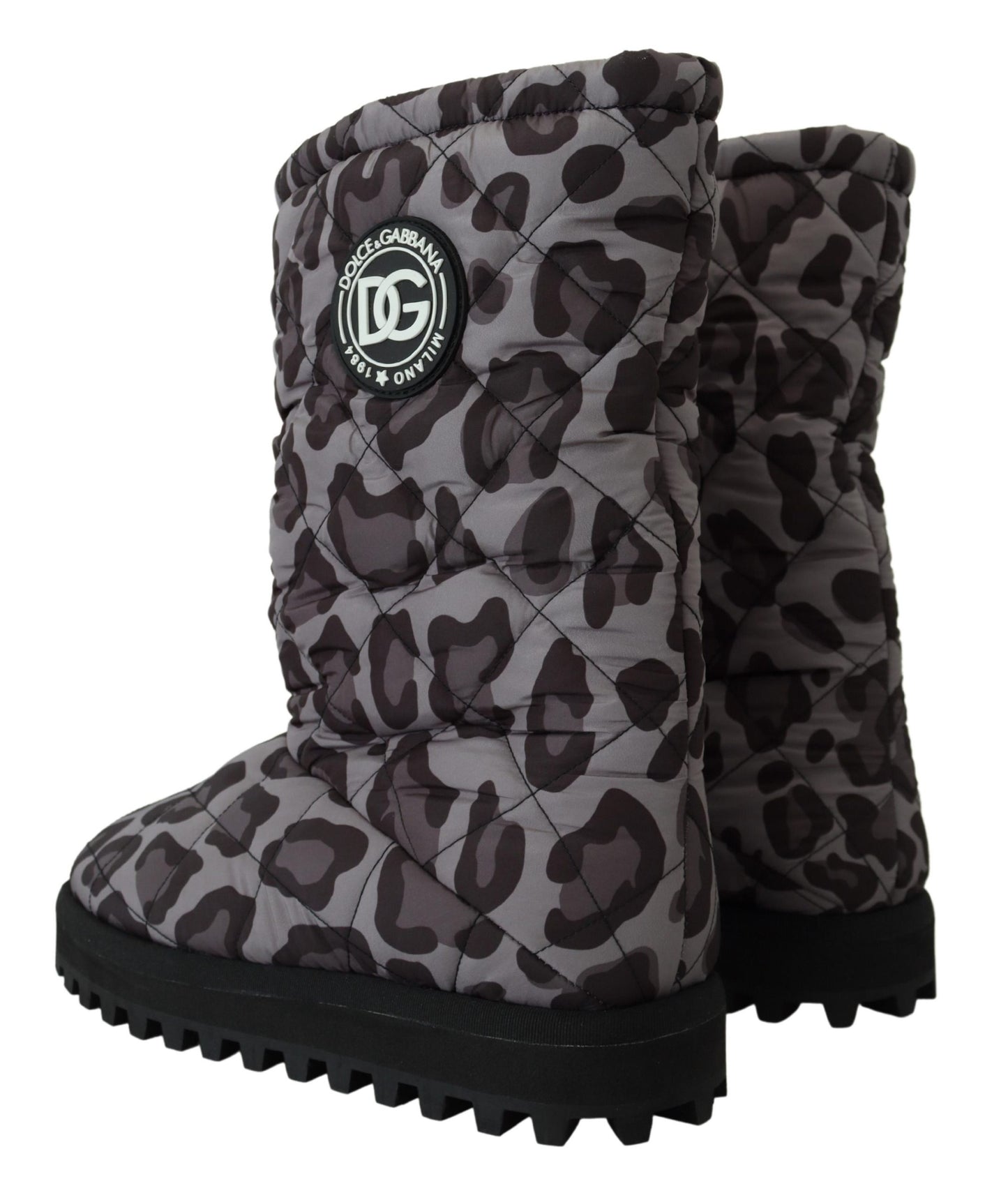 Dolce & Gabbana Elegante graue Leopardenstiefel mit mittlerer Wade