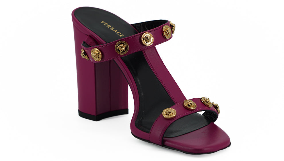 Versace Elegante hohe Sandalen aus lila Kalbsleder