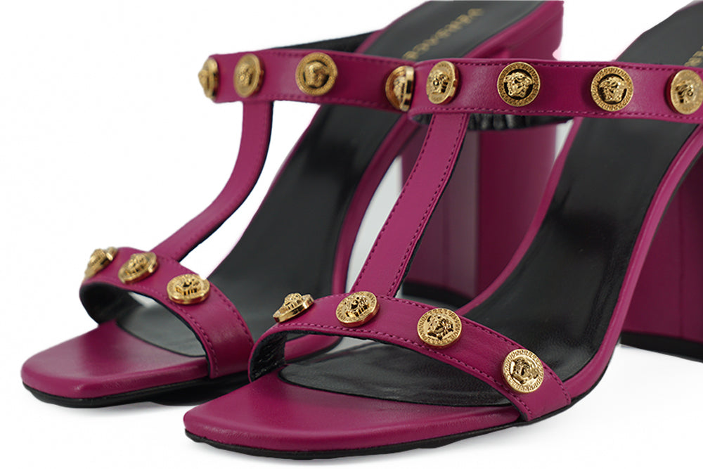 Versace Elegante hohe Sandalen aus lila Kalbsleder