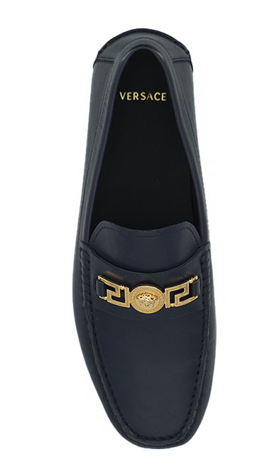 Versace Elegante marineblaue Loafers aus Kalbsleder