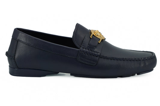 Versace Elegante marineblaue Loafers aus Kalbsleder