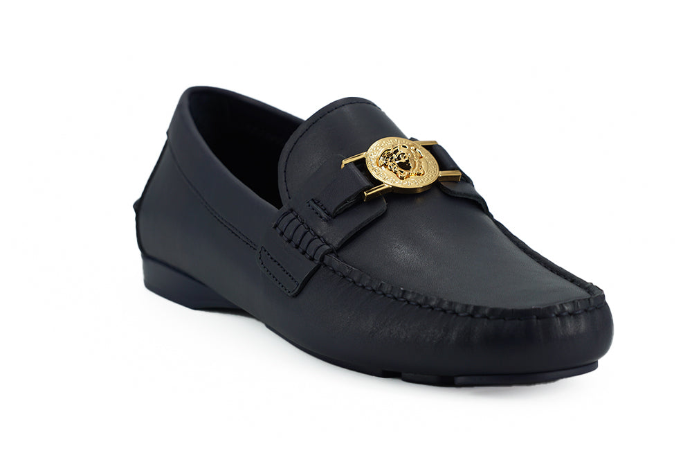 Versace Elegante marineblaue Loafers aus Kalbsleder