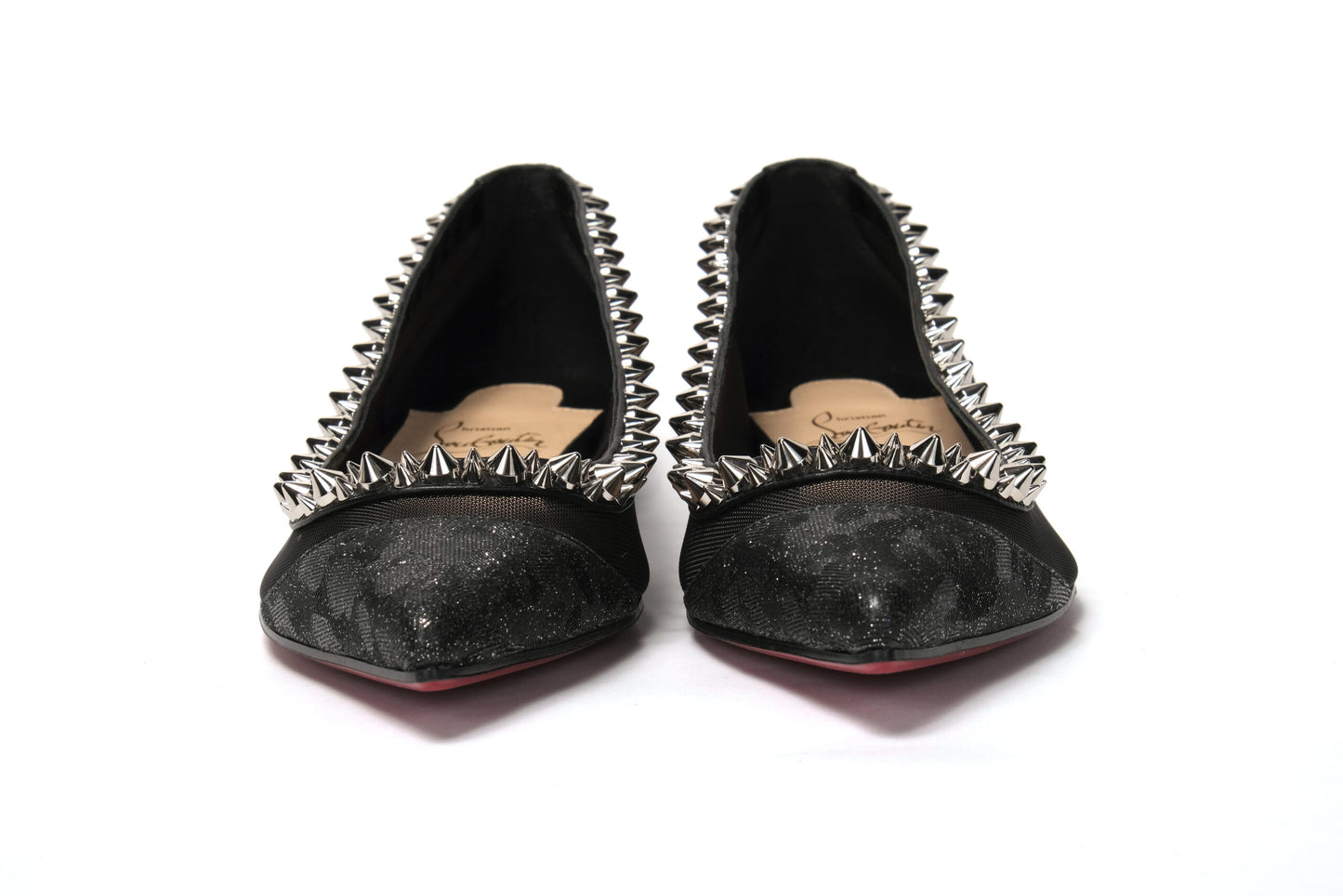 Christian Louboutin Schwarz Silber Flache Spitze Schuh