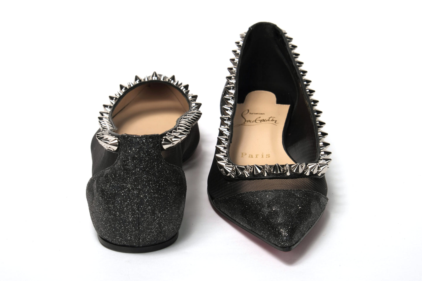 Christian Louboutin Schwarz Silber Flache Spitze Schuh