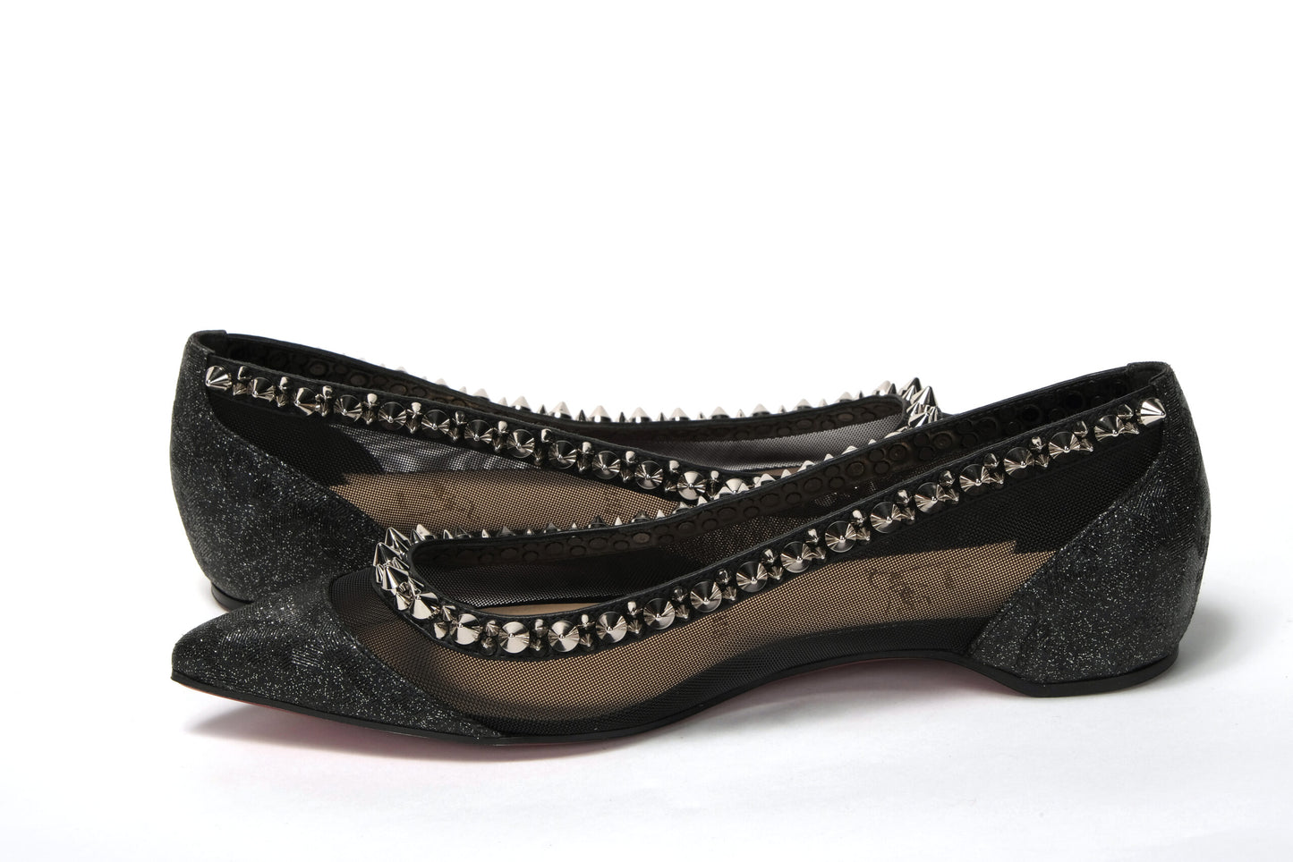 Christian Louboutin Schwarz Silber Flache Spitze Schuh