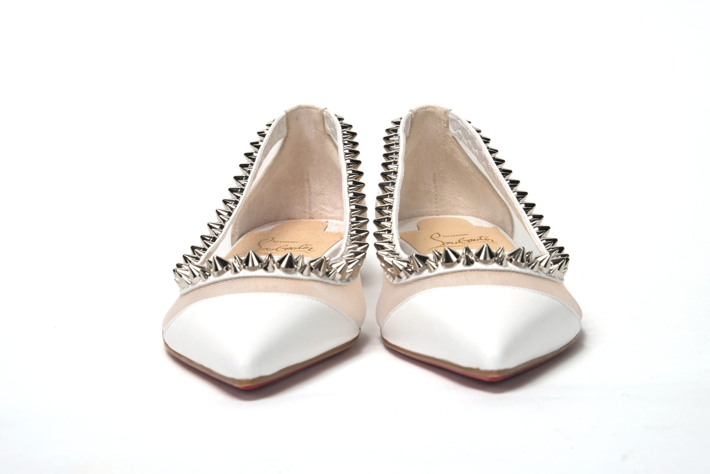 Christian Louboutin Bianco Weiß Silber Flache Spitze Zehe Schuh