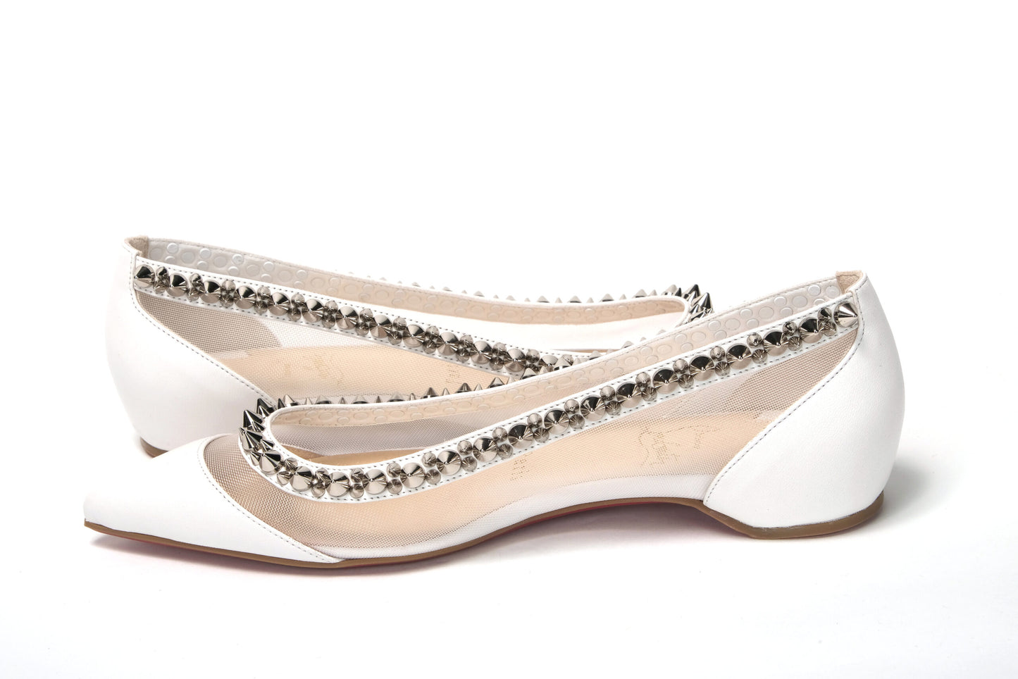 Christian Louboutin Bianco Weiß Silber Flache Spitze Zehe Schuh