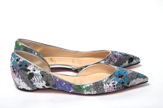 Christian Louboutin Multicolor Silber Flache Spitze Schuh