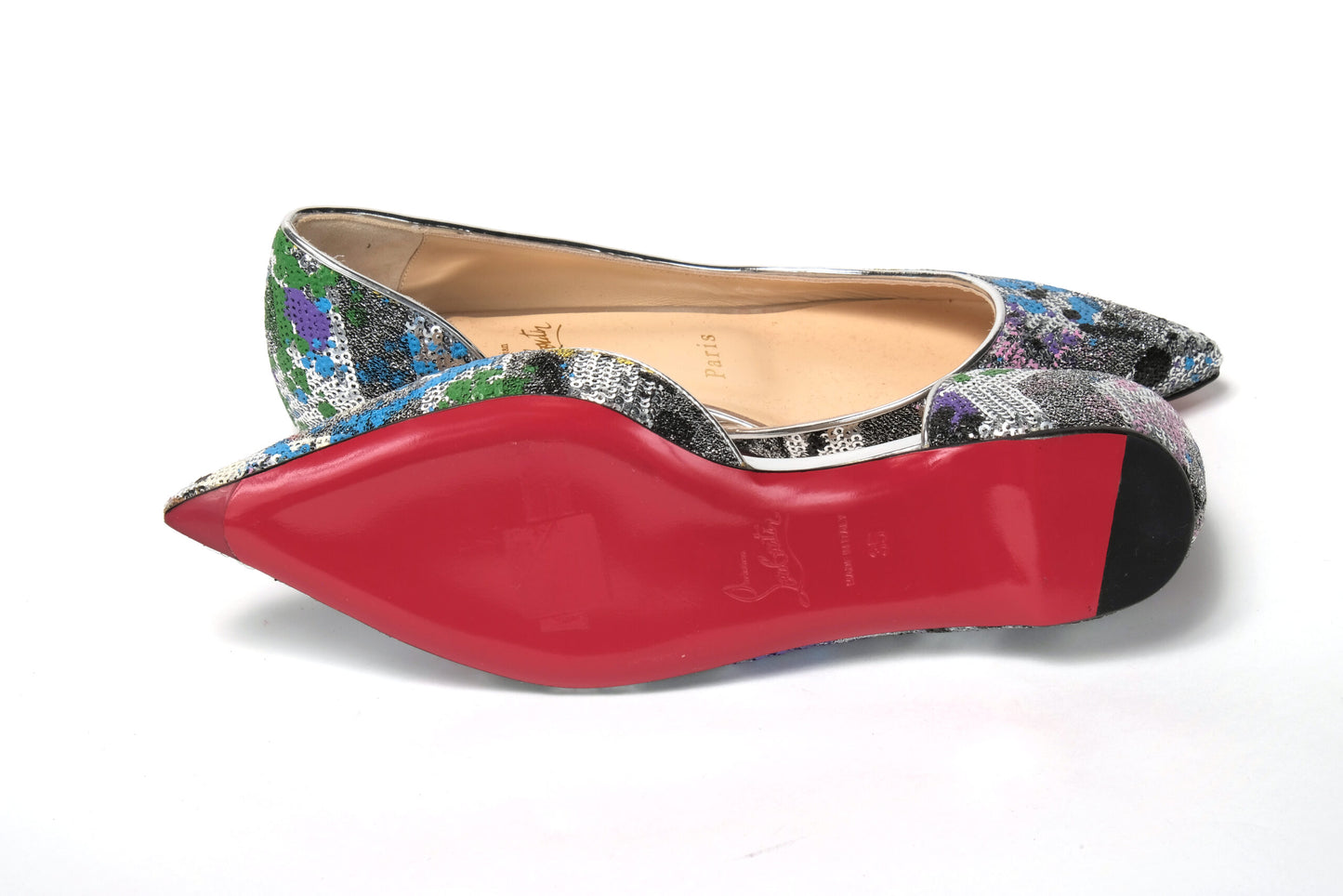 Christian Louboutin Multicolor Silber Flache Spitze Schuh