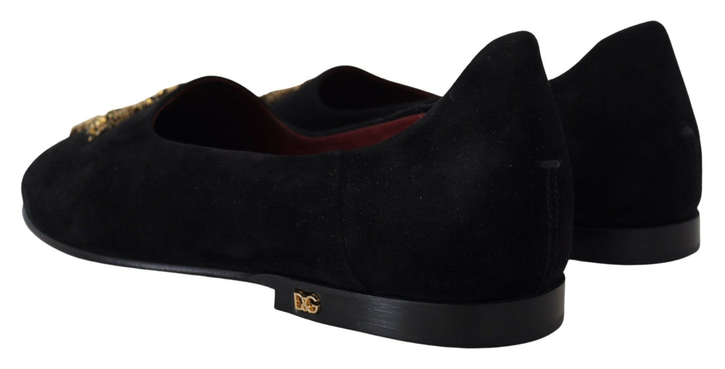 Dolce & Gabbana Schwarz-Gold Kristall-Pailletten-Loafer