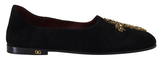 Dolce & Gabbana Schwarz-Gold Kristall-Pailletten-Loafer