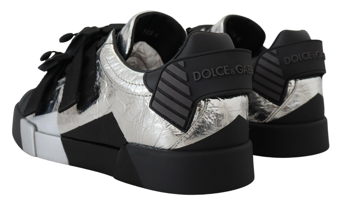 Dolce & Gabbana Exklusive silberne und schwarze Low-Top-Ledersneakers