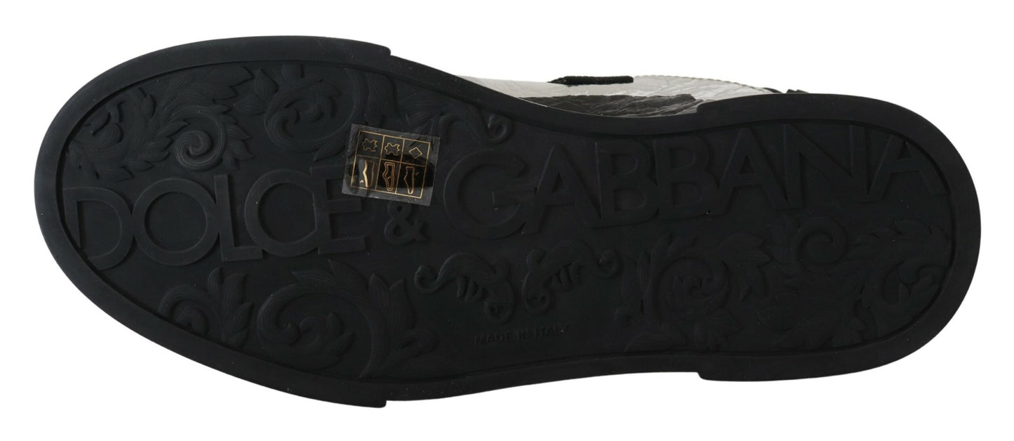 Dolce & Gabbana Exklusive silberne und schwarze Low-Top-Ledersneakers