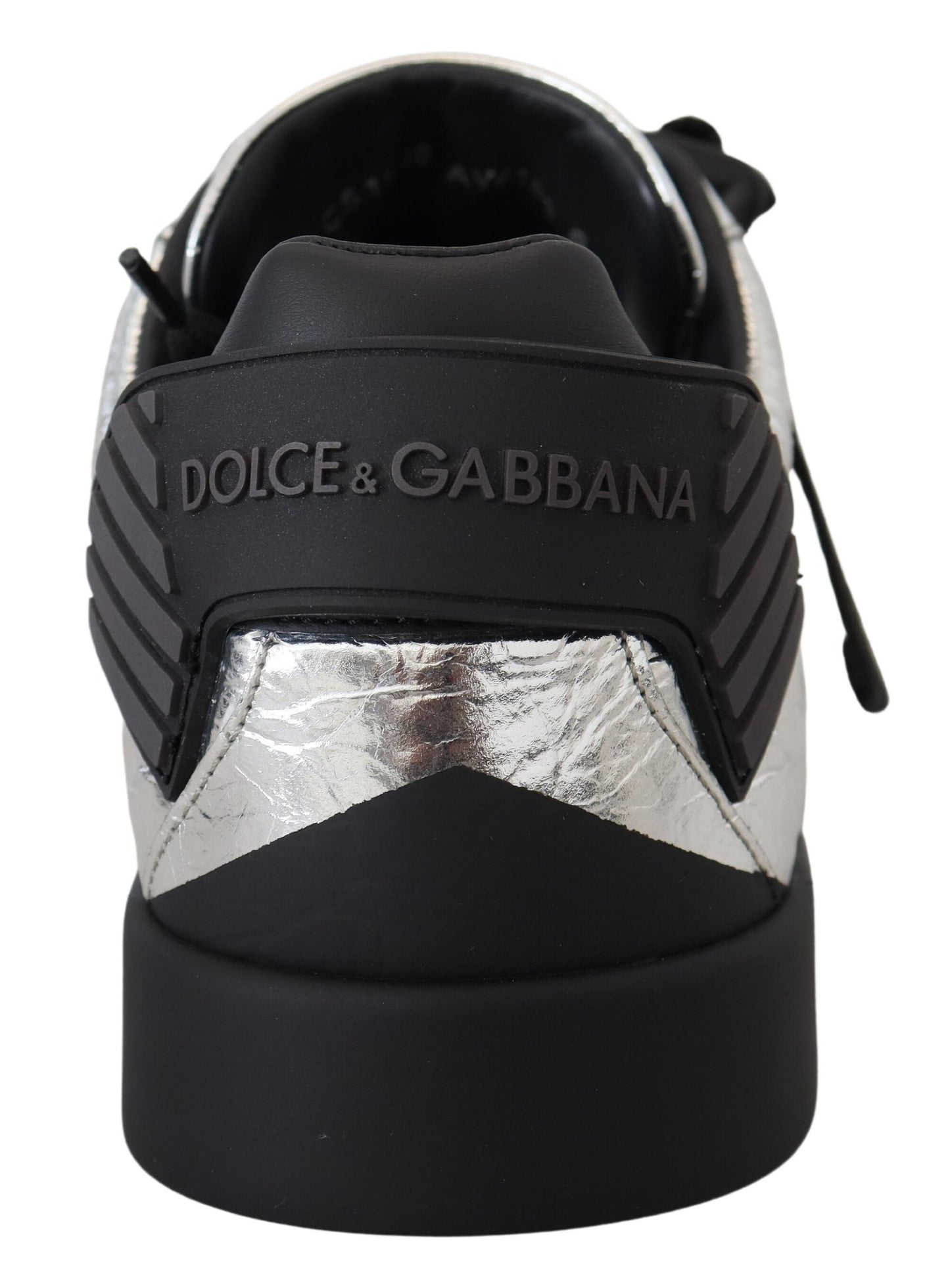 Dolce & Gabbana Exklusive silberne und schwarze Low-Top-Ledersneakers