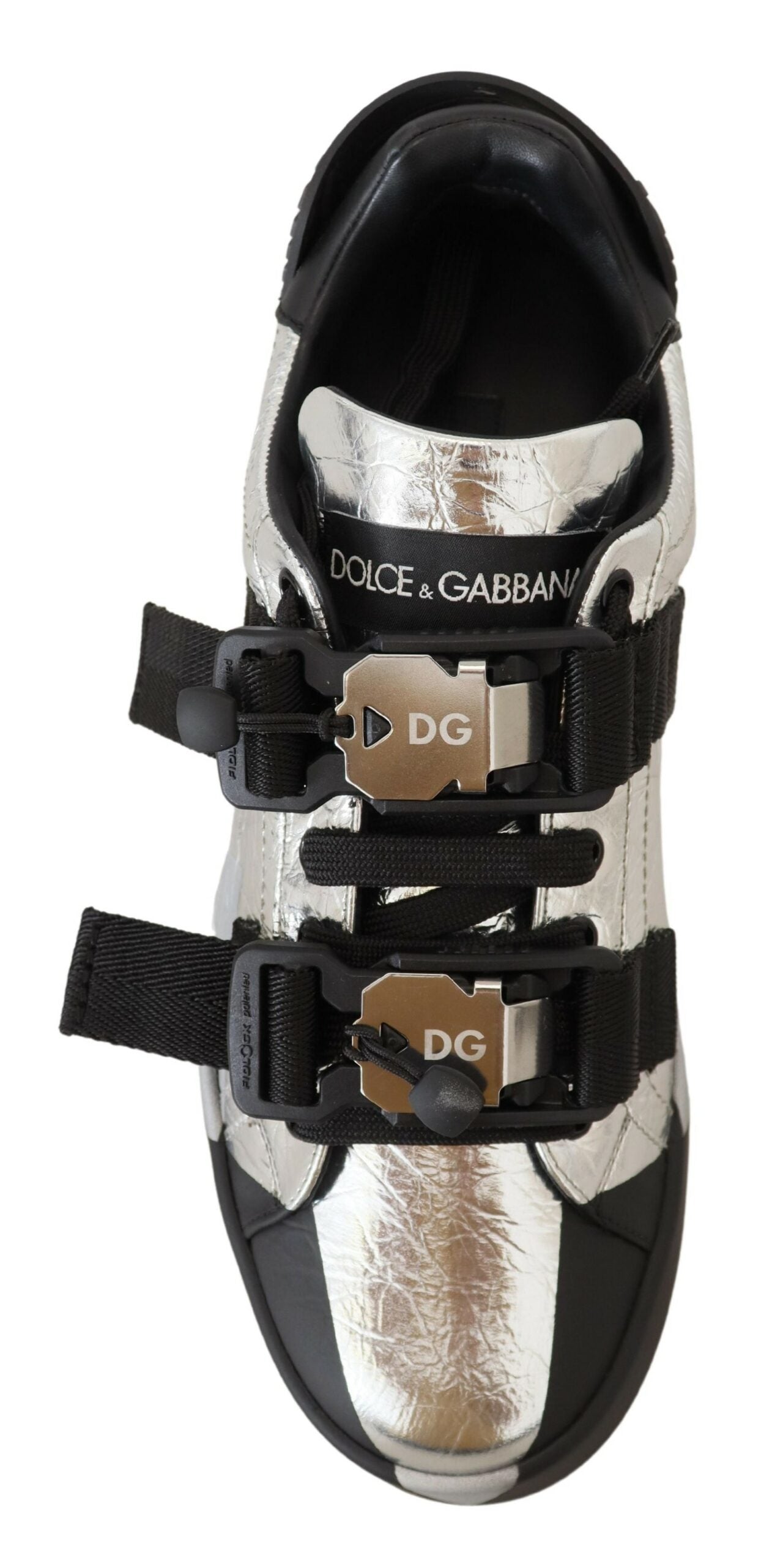 Dolce & Gabbana Exklusive silberne und schwarze Low-Top-Ledersneakers