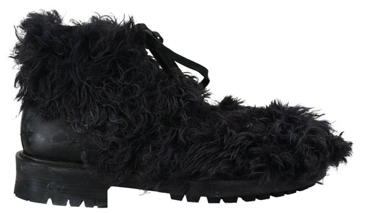 Dolce & Gabbana Schwarze Leder-Shearling-Stiefel