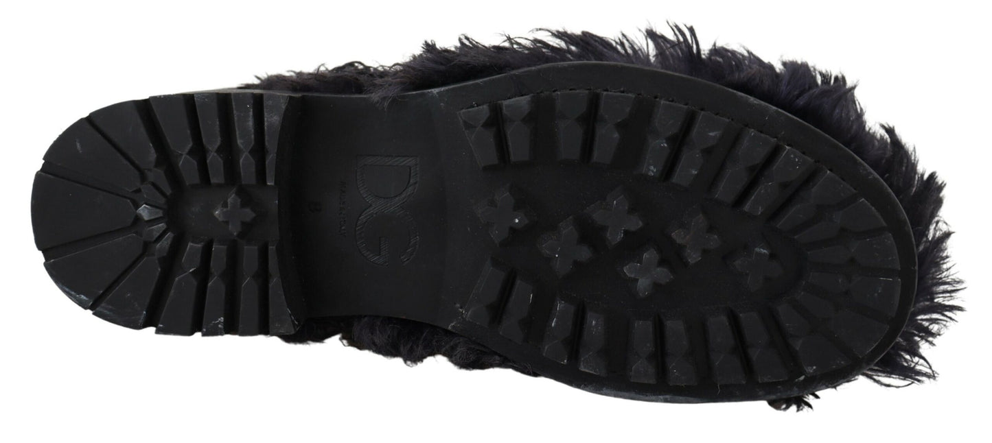 Dolce & Gabbana Schwarze Leder-Shearling-Stiefel