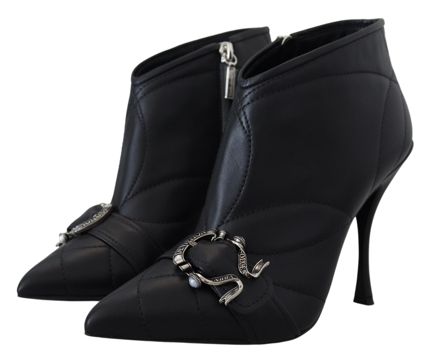 Dolce & Gabbana Elegante schwarze gesteppte Lederstiefel