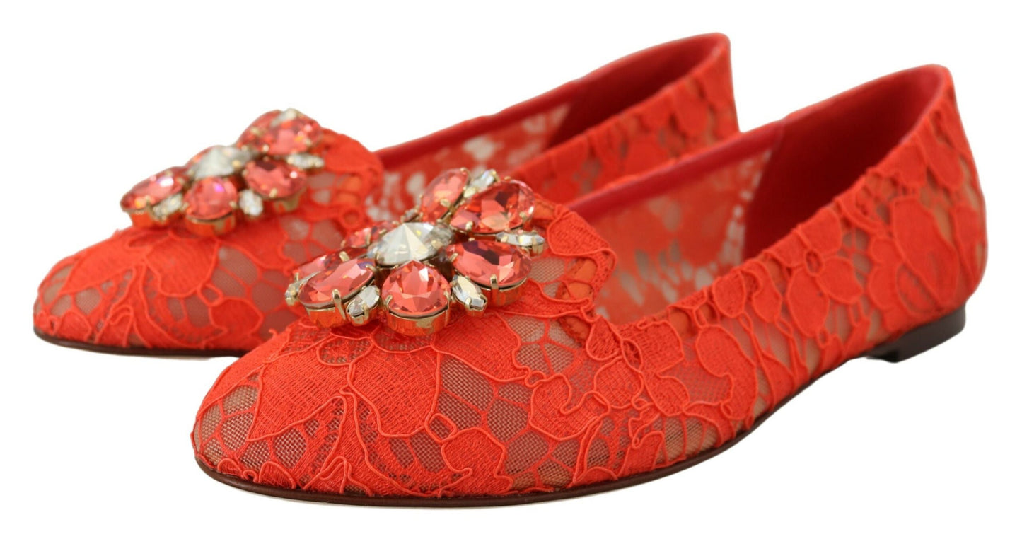 Dolce & Gabbana Elegante Spitze Vally Flats in Korallenrot