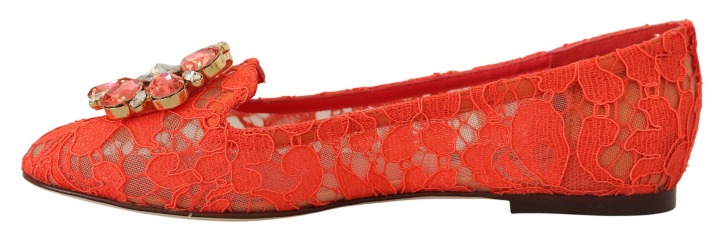 Dolce & Gabbana Elegante Spitze Vally Flats in Korallenrot