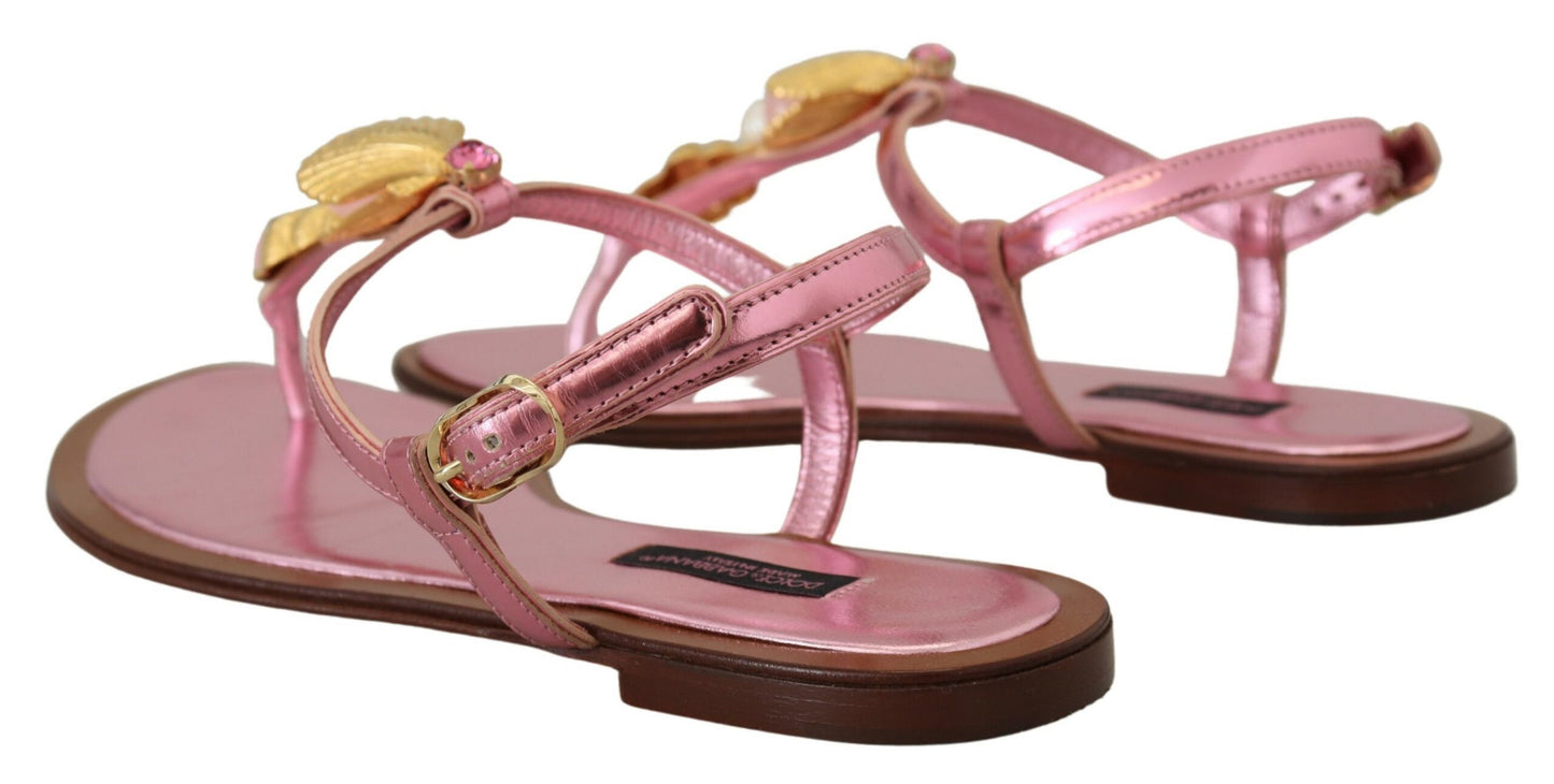 Dolce & Gabbana Schicke rosa Ledersandalen mit exquisiter Verzierung