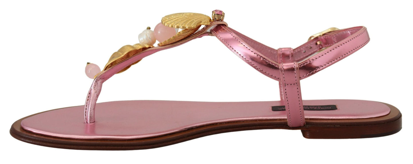 Dolce & Gabbana Schicke rosa Ledersandalen mit exquisiter Verzierung