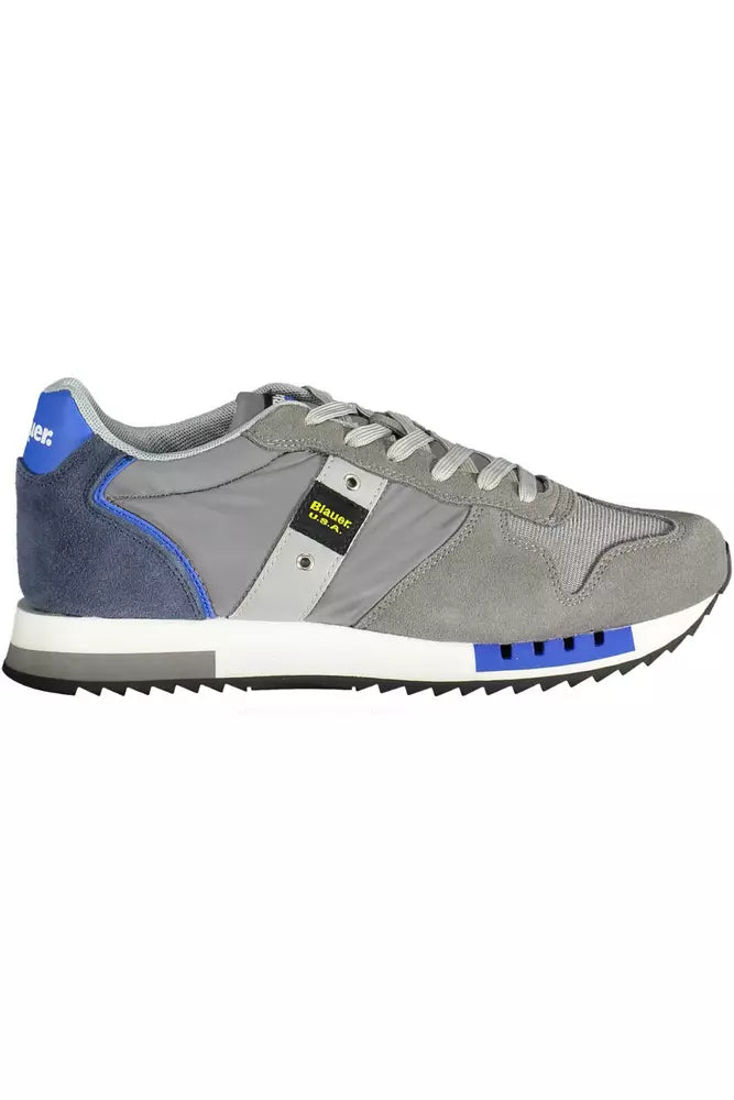 Blauer Graue Leder Herren Sneaker